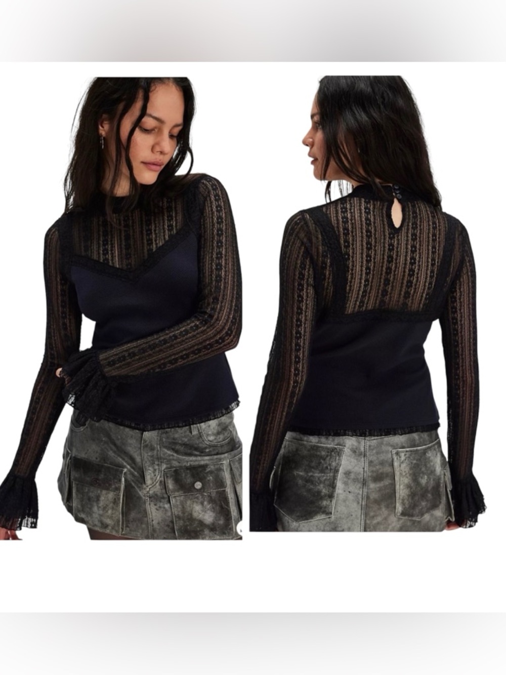 Free People Mina Thermal Lace
Bell Long-Sleeve Top Size Medium
